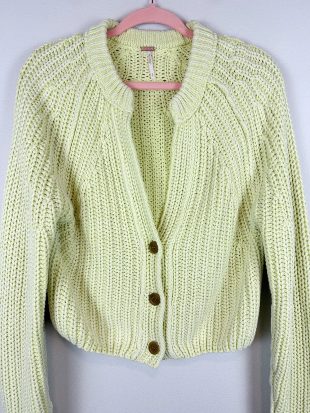 Free People Sweet Nothing Cardi Lime Glow Chunky Cropped Knit Cardigan Small